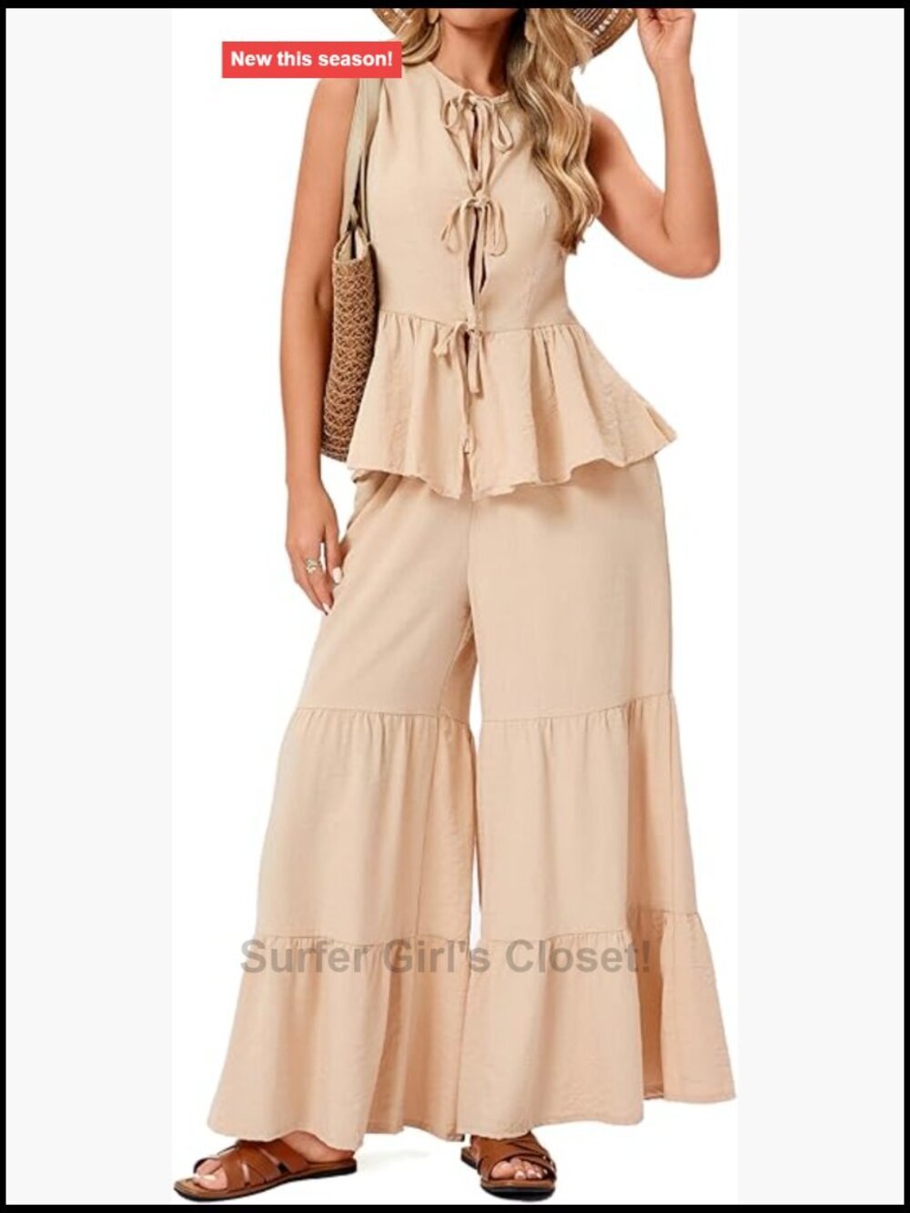 Sleeveless Peplum Top and Wide Leg Palazzo Pants Set